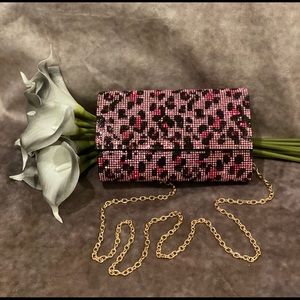 Pink leopard print clutch
